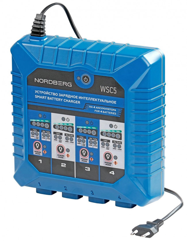 Устройство зарядное интеллектуальное 6/12V, на 4 аккумулятора NORDBERG WSC5 01-00000357 Устройство зарядное интеллектуальное 6/12V, на 4 аккумулятора NORDBERG WSC5 01-00000357