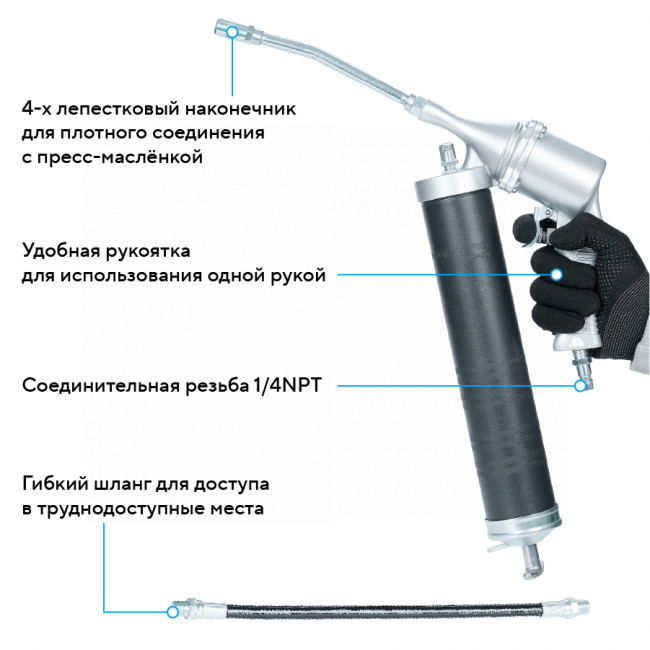 Шприц плунжерный пневматический для густой смазки, 400 мл NORDBERG NO3400 00-00018104 Шприц плунжерный пневматический для густой смазки, 400 мл NORDBERG NO3400 00-00018104