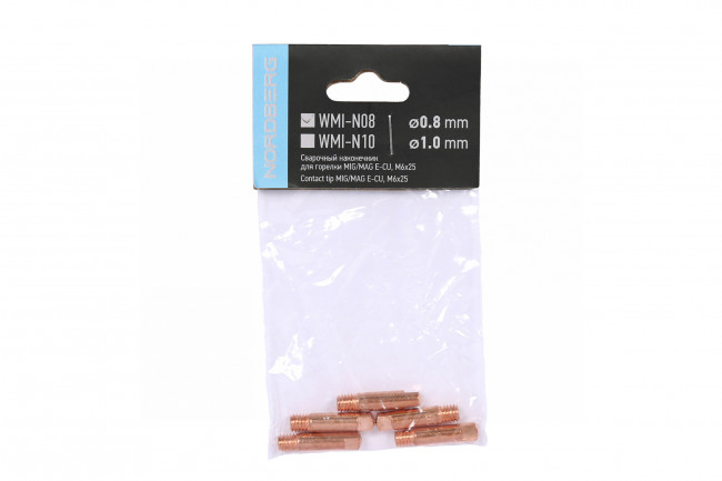Сварочный наконечник для горелки MIG/MAG E-CU, M6x25, 0.8 мм, 5 шт. NORDBERG WMI-N08 01-00004447 Сварочный наконечник для горелки MIG/MAG E-CU, M6x25, 0.8 мм, 5 шт. NORDBERG WMI-N08 01-00004447