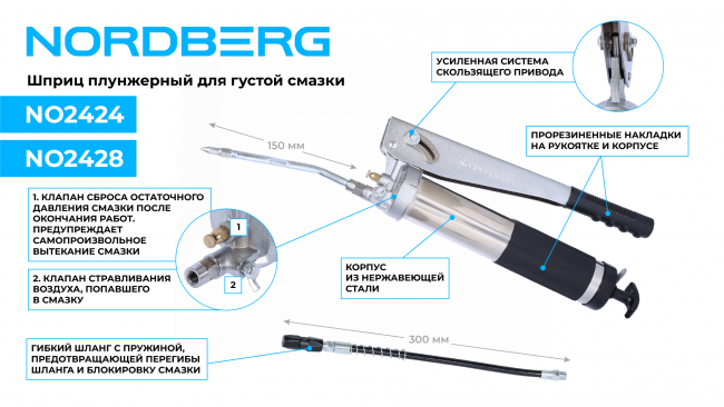 Шприц плунжерный для густой смазки, 800 мл NORDBERG NO2428 01-00008415 Шприц плунжерный для густой смазки, 800 мл NORDBERG NO2428 01-00008415
